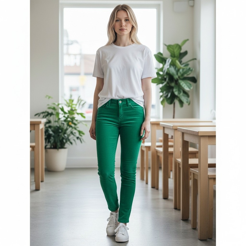 Free People Corduroy Pants Womens 27 Green Skinny Stretch Boho Casual